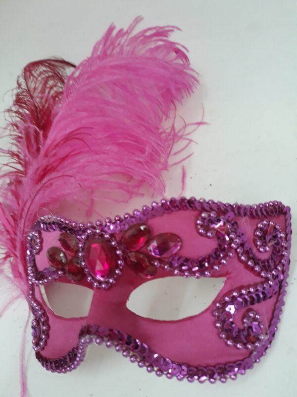 MASCARA JULIETA PINK PLUMAS LUXO FESTA VENEZIANA - Imagem 2
