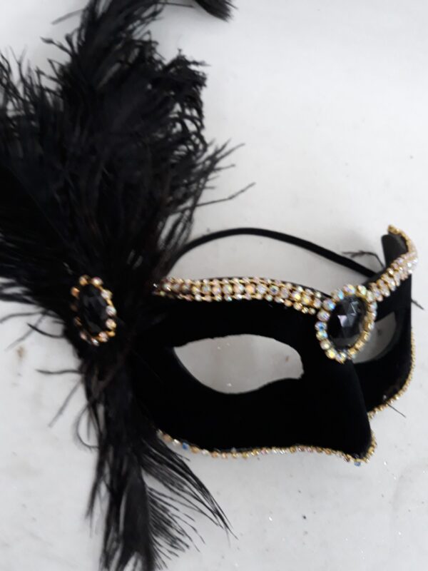 MASCARA BELA PRETA STRASS DOURADO FESTA LUXO - Imagem 2