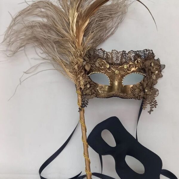 Mascara Romeu e Colombina Veneza Haste Plumas Festa