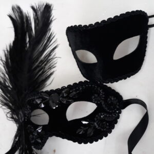 Máscaras casal colombina preta haste luxo festa