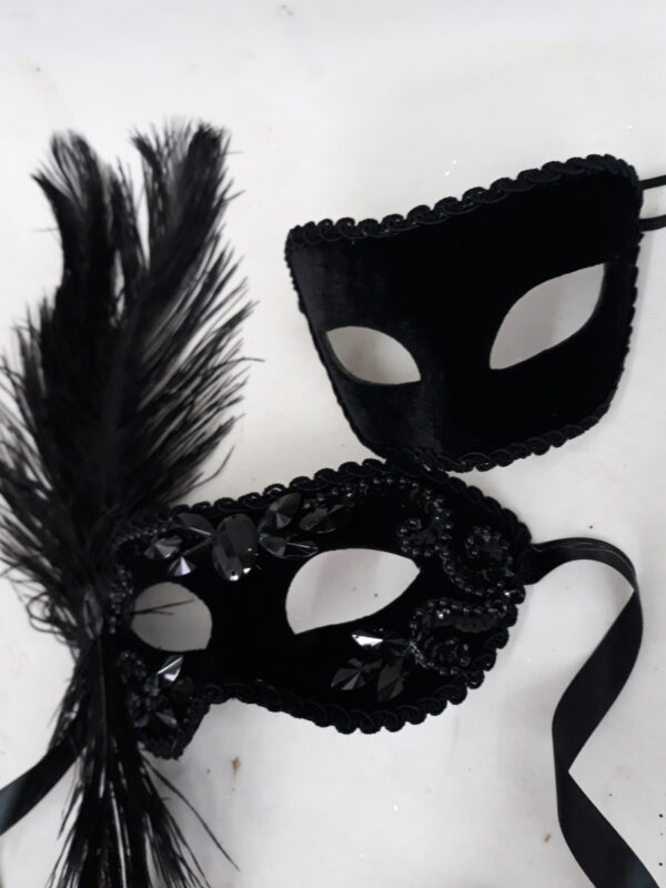 Máscaras casal colombina preta haste luxo festa