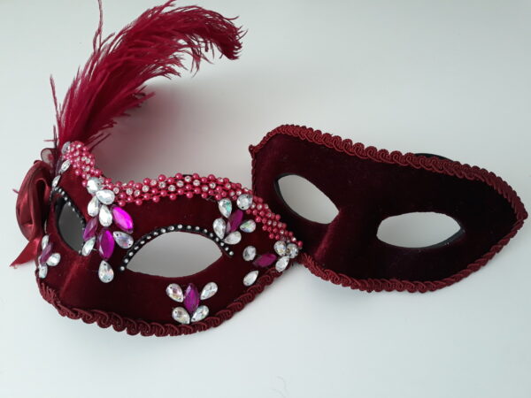 Máscaras Casal Colom marsala Luxo Festa Baile Pluma - Imagem 2