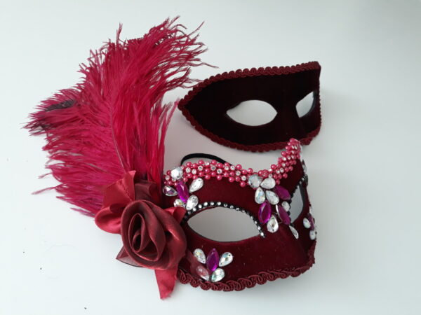 Máscaras Casal Colom marsala Luxo Festa Baile Pluma - Imagem 6
