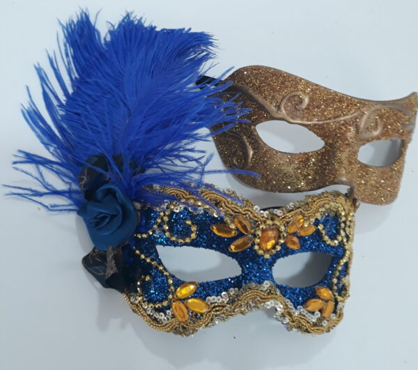 Máscaras Casal Julieta E Romeu Azul dourado Luxo Festa - Imagem 3