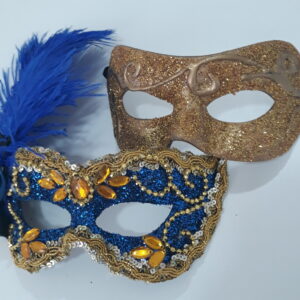 Máscaras Casal Julieta E Romeu Azul dourado Luxo Festa