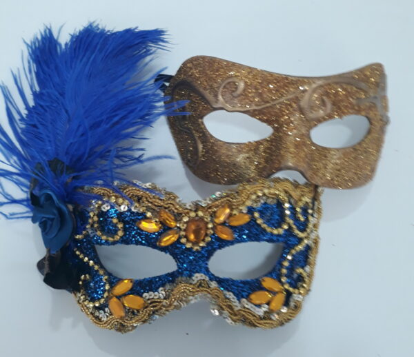 Máscaras Casal Julieta E Romeu Azul dourado Luxo Festa - Imagem 2
