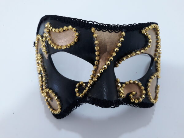 Máscara Luxo Festa Baile Carnaval TEZEU Preto e dourado