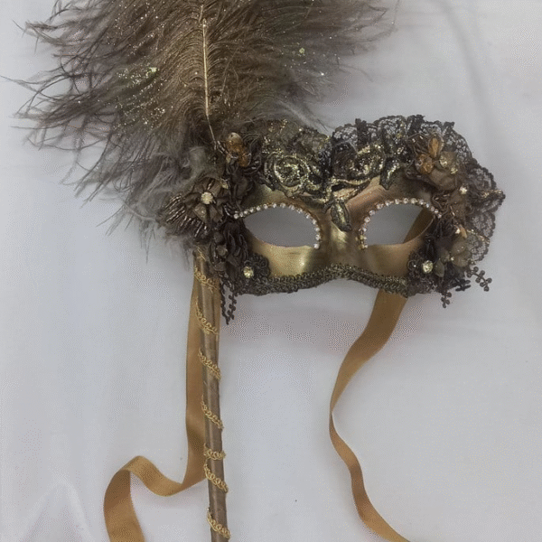 Mascara Colombina Gala Dourada Plumas e Haste Destacáveis