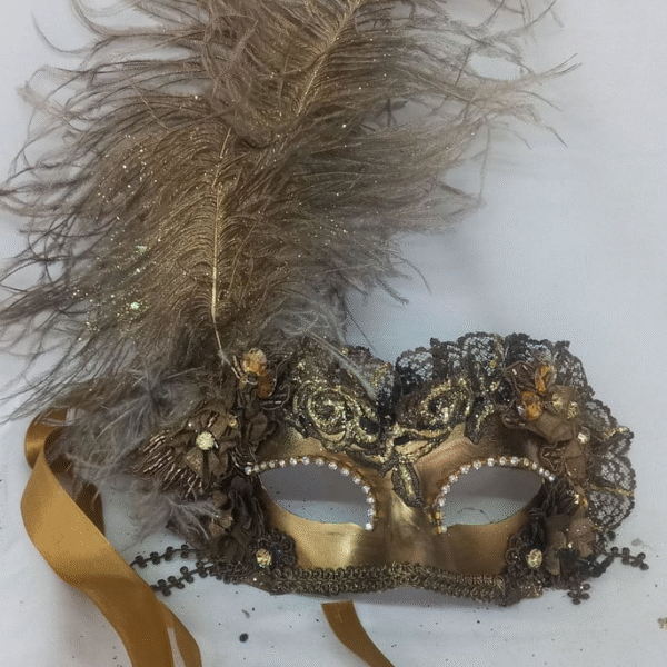 Mascara Colombina Gala Dourada Plumas e Haste Destacáveis - Imagem 4