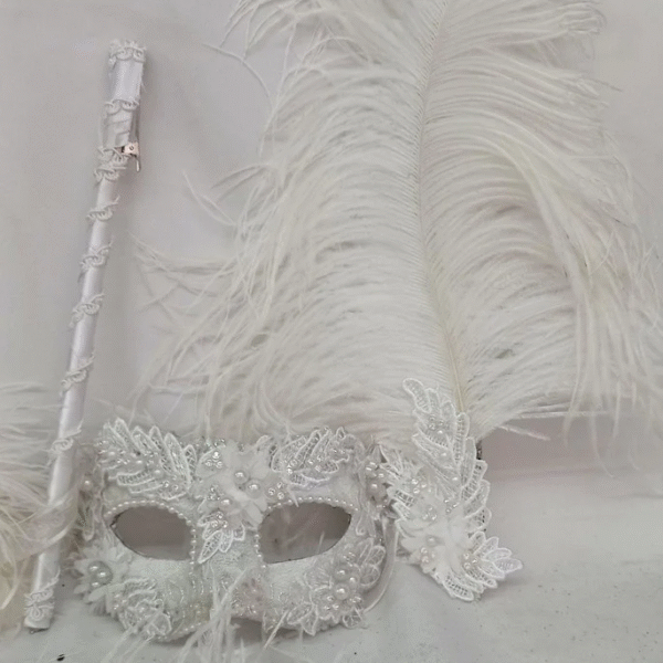 Mascara Colombina Branca Haste Plumas Luxo Festa