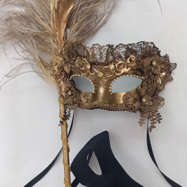 Mascara Romeu e Colombina Veneza Haste Plumas Festa - Imagem 2