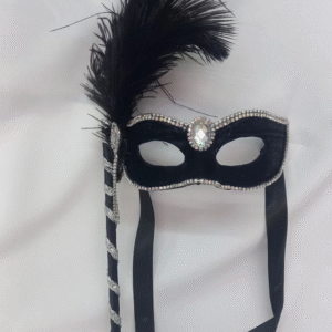 Mascara Bela Veludo Black Strass. Plumas e Haste Destacáveis