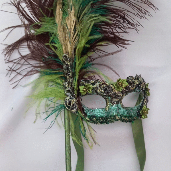Mascara Colombina Verde Haste Plumas Luxo Festa