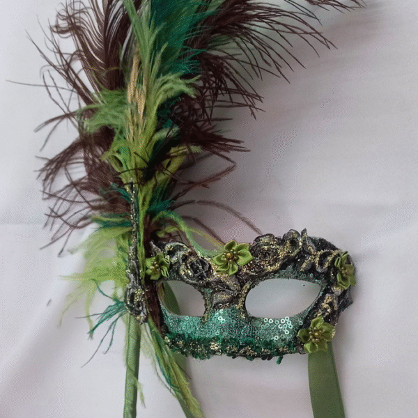 Mascara Colombina Verde Haste Plumas Luxo Festa - Imagem 2