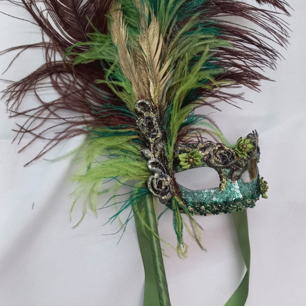 Mascara Colombina Verde Haste Plumas Luxo Festa - Imagem 3