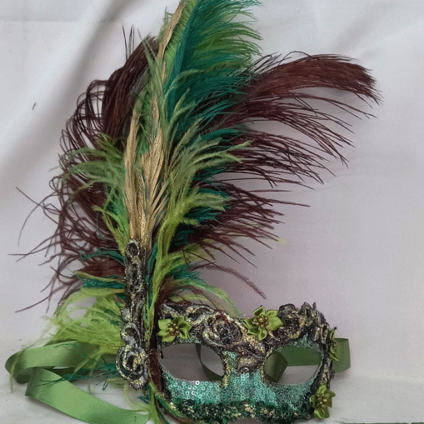 Mascara Colombina Verde Haste Plumas Luxo Festa - Imagem 4