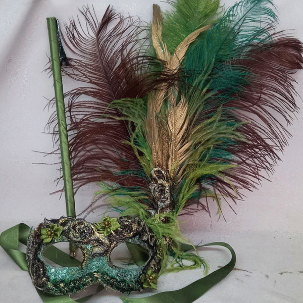 Mascara Colombina Verde Haste Plumas Luxo Festa - Imagem 5
