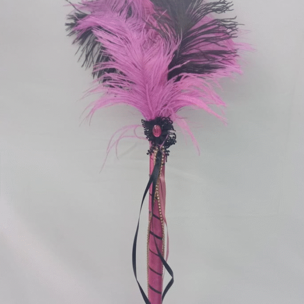 Máscara BELA preta pink haste leque luxo festa - Imagem 3