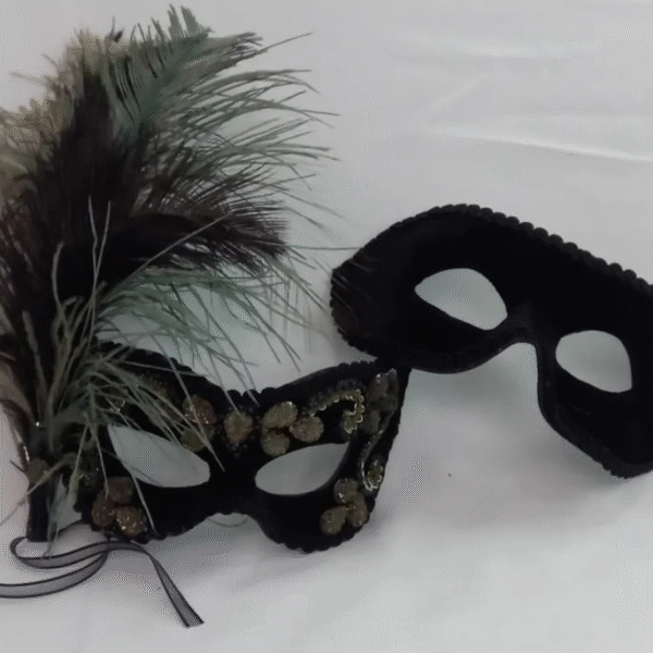 Máscara casal preto pedras verde oliva festa luxo bordada pl