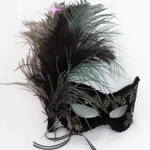 Máscara casal preto pedras verde oliva festa luxo bordada pl - Imagem 2