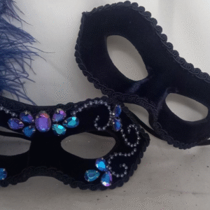 Máscara Casal Romeu Julieta Azul Marinho Luxo Festa