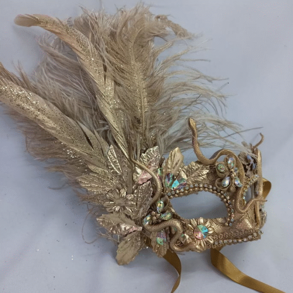 Mascara Colombina Cobra Dourada com Haste Luxo Festa - Imagem 2