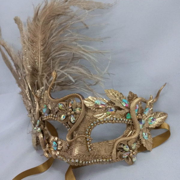 Mascara Colombina Cobra Dourada com Haste Luxo Festa - Imagem 3