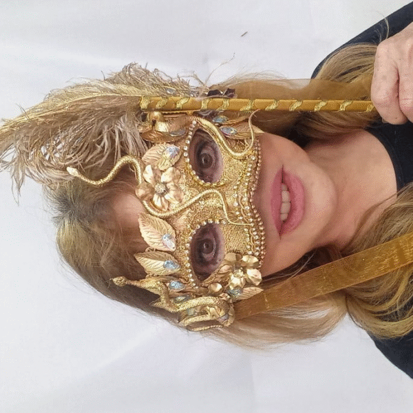 Mascara Colombina Cobra Dourada com Haste Luxo Festa - Imagem 4