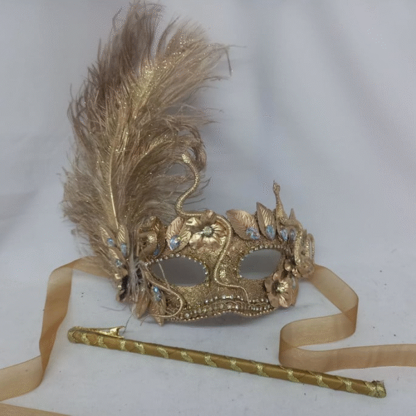 Mascara Colombina Cobra Dourada com Haste Luxo Festa - Imagem 5
