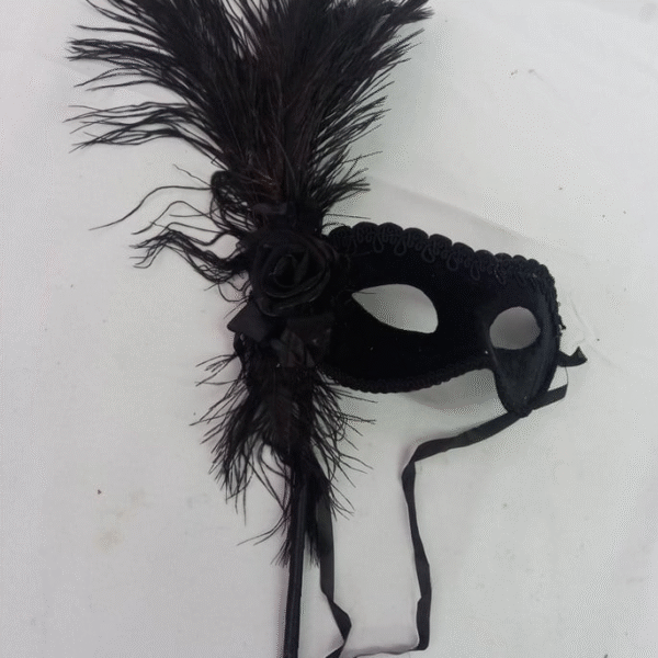Máscara Colombina com Haste Removível Black Luxo Festa