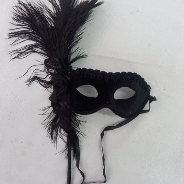 Máscara Colombina com Haste Removível Black Luxo Festa - Imagem 2