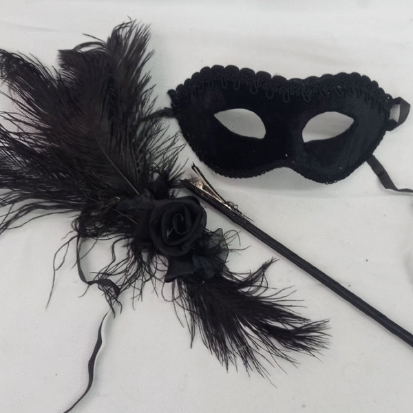 Máscara Colombina com Haste Removível Black Luxo Festa - Imagem 4