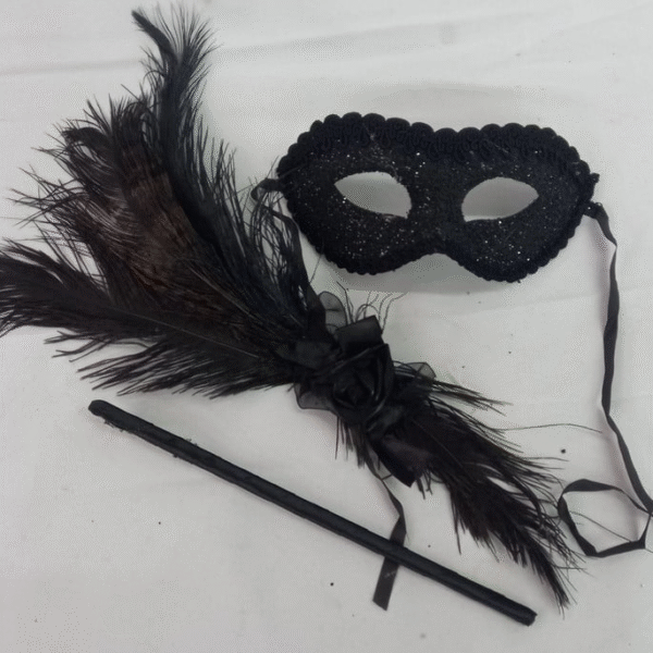 Máscara Colombina com Haste Removível Black Luxo Festa - Imagem 5