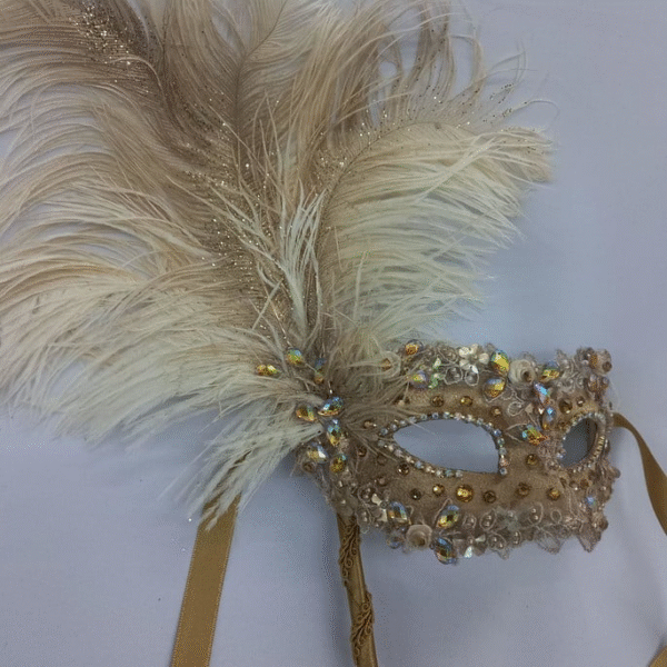 Mascara Colombina Dourada Cristal Haste Removível Festa Luxo - Imagem 2