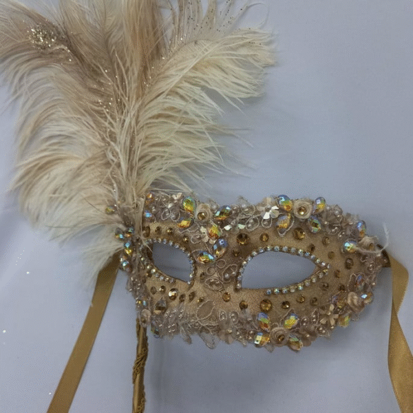 Mascara Colombina Dourada Cristal Haste Removível Festa Luxo - Imagem 3