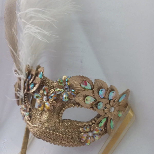 Mascara Colombina Dourada Plumas e Haste Destacável - Imagem 2