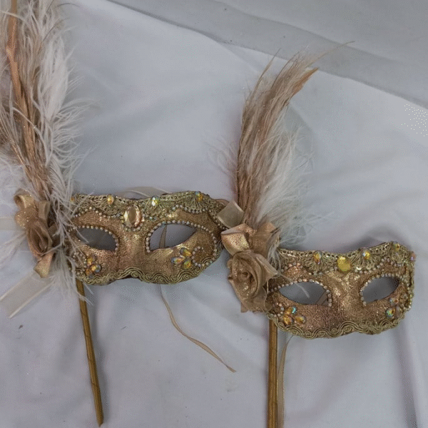Máscara Colombina mãe e filha com haste luxo festa