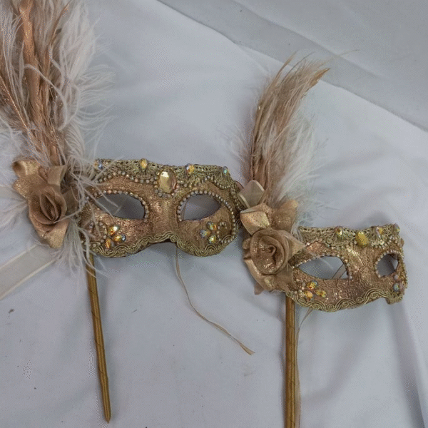 Máscara Colombina mãe e filha com haste luxo festa - Imagem 2