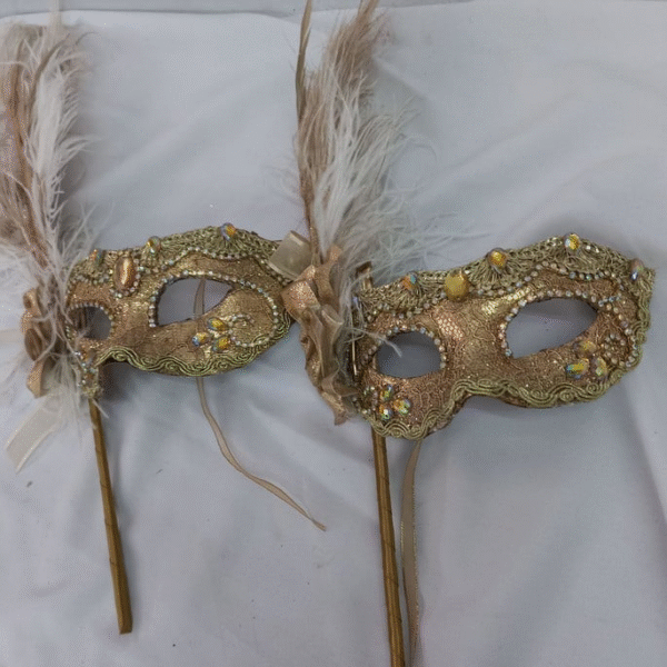 Máscara Colombina mãe e filha com haste luxo festa - Imagem 3