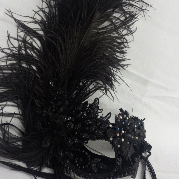 Máscara Colombina Folha Negra com Haste Removível Luxo Festa - Imagem 2