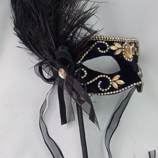 Mascara Colombina Preta Dou Strass Haste e Plumas Destacáve - Imagem 2