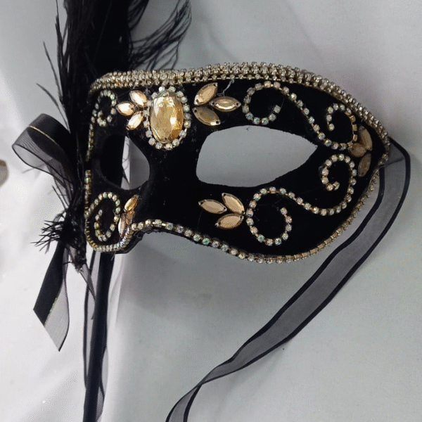 Mascara Colombina Preta Dou Strass Haste e Plumas Destacáve - Imagem 3