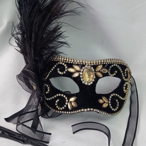 Mascara Colombina Preta Dou Strass Haste e Plumas Destacáve - Imagem 4