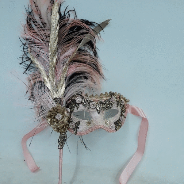 Máscara Colombina rosa feminina luxo festa