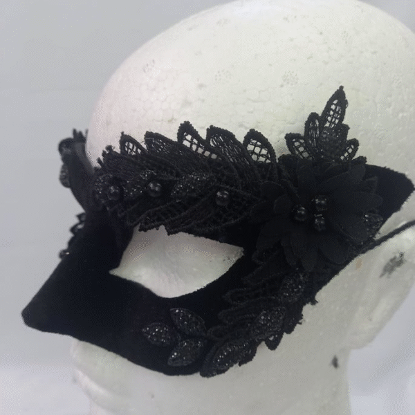 Máscara Folha Negra Veneziana Festa Luxo