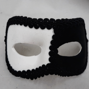 Máscara Luxo Festa Baile Carnaval Romeu Preto/branco Camurça