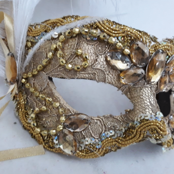 Máscara Luxo Festa Baile Julieta Renda Dourada - Imagem 2
