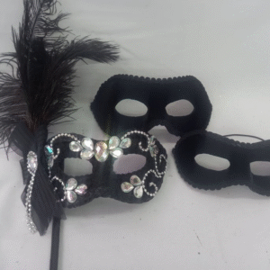 Máscaras 1 Colombina 1 Romeu 1 Infantil Preto Prata Luxo Fes