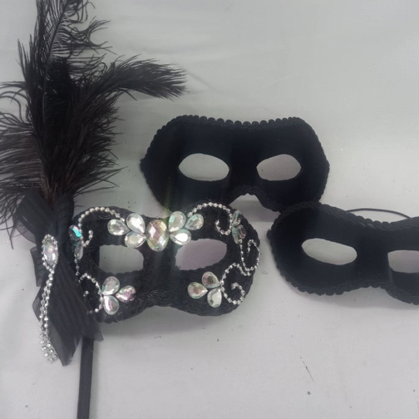 Máscaras 1 Colombina 1 Romeu 1 Infantil Preto Prata Luxo Fes