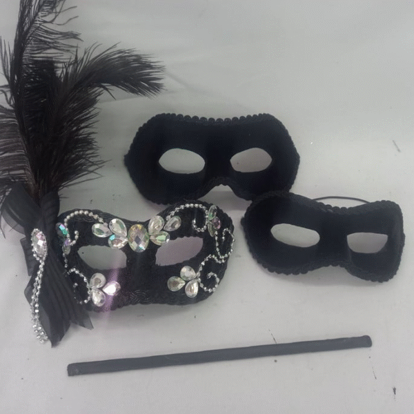Máscaras 1 Colombina 1 Romeu 1 Infantil Preto Prata Luxo Fes - Imagem 2